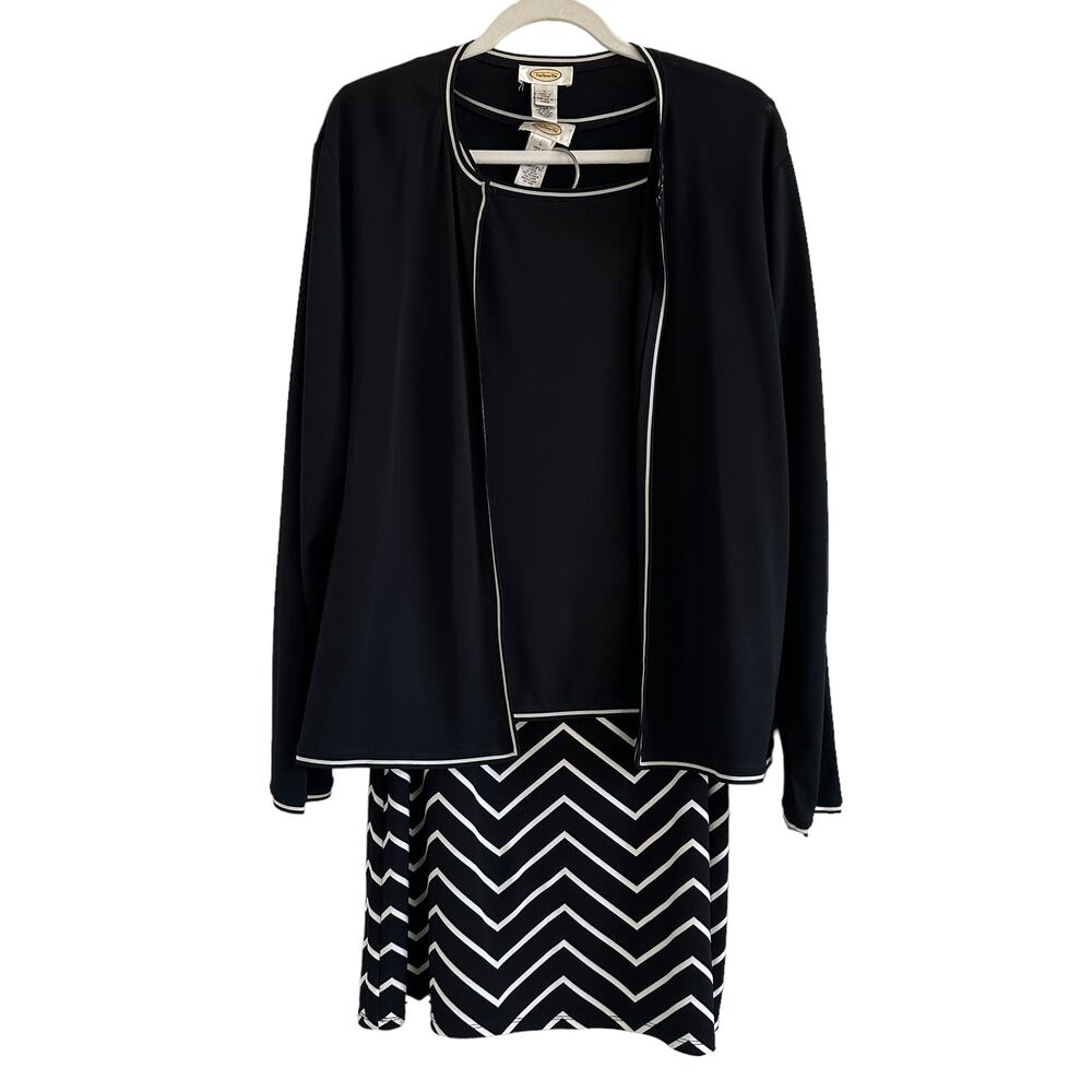 Talbots Black 3 Piece Skirt Outfit Suit Sleeveless Top & Cardigan Sweater Large